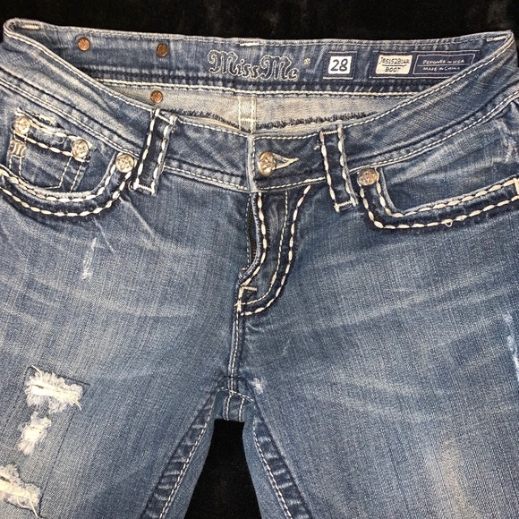 Miss Me boot cut patched blue Jeans Sz 28 - Picture 2 of 5